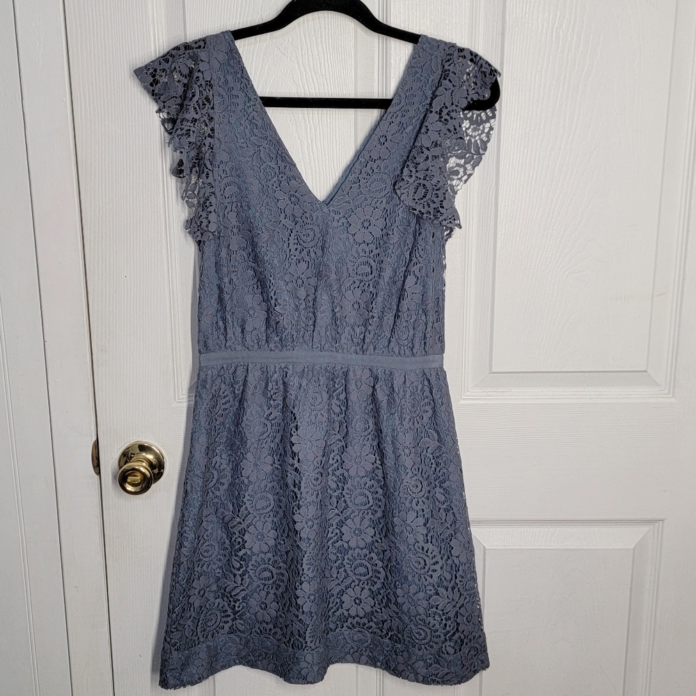 Madewell Lace Flutter Sleeve Dress in Blue